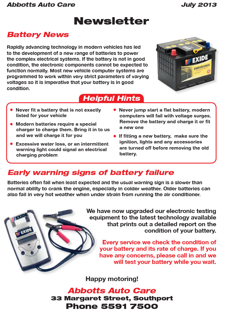 Newsletter July 2013 - Battery Testing